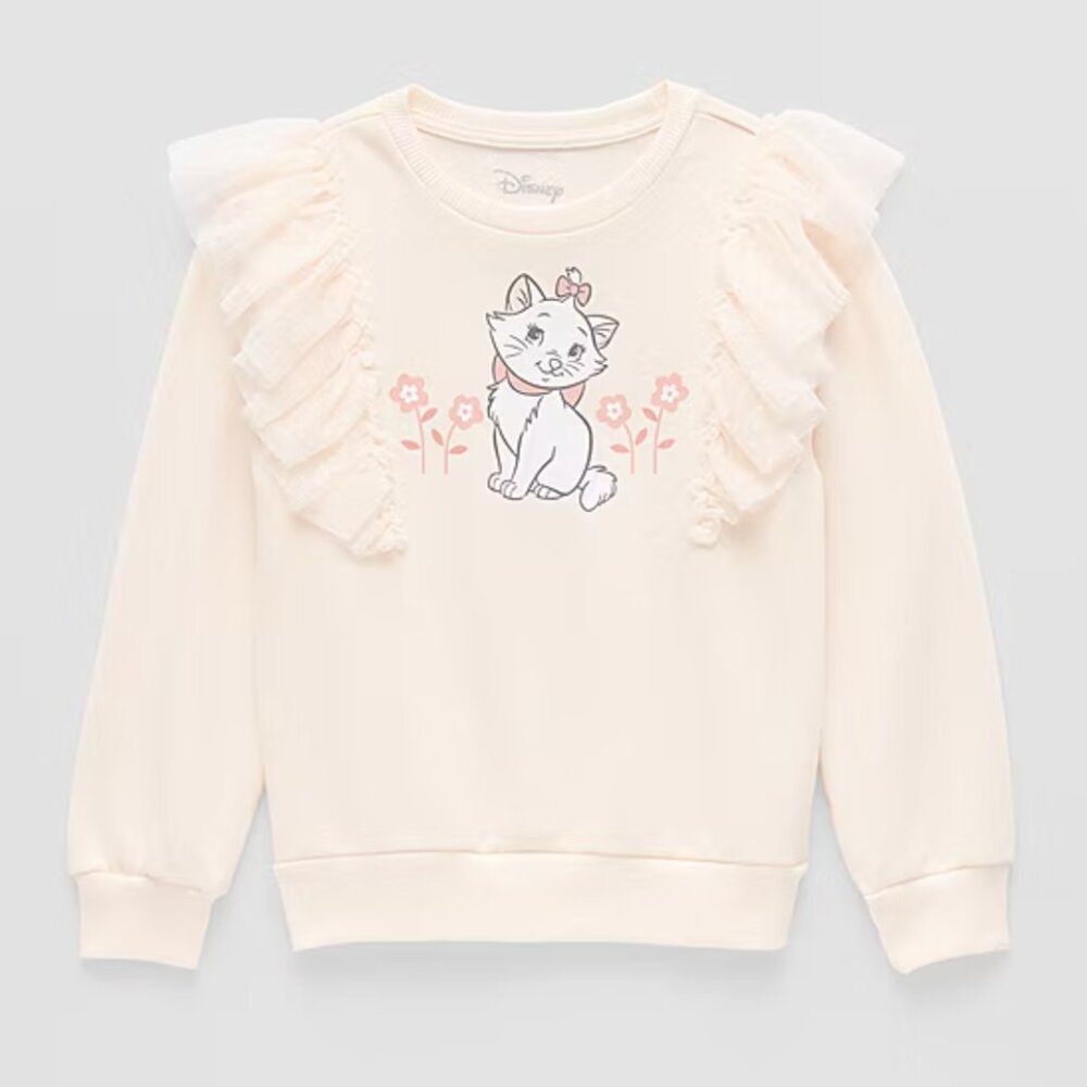 Disney Girls Kids Marie Aristocats Crewneck Long Sleeve Fleece Sweatshirt, 5/6